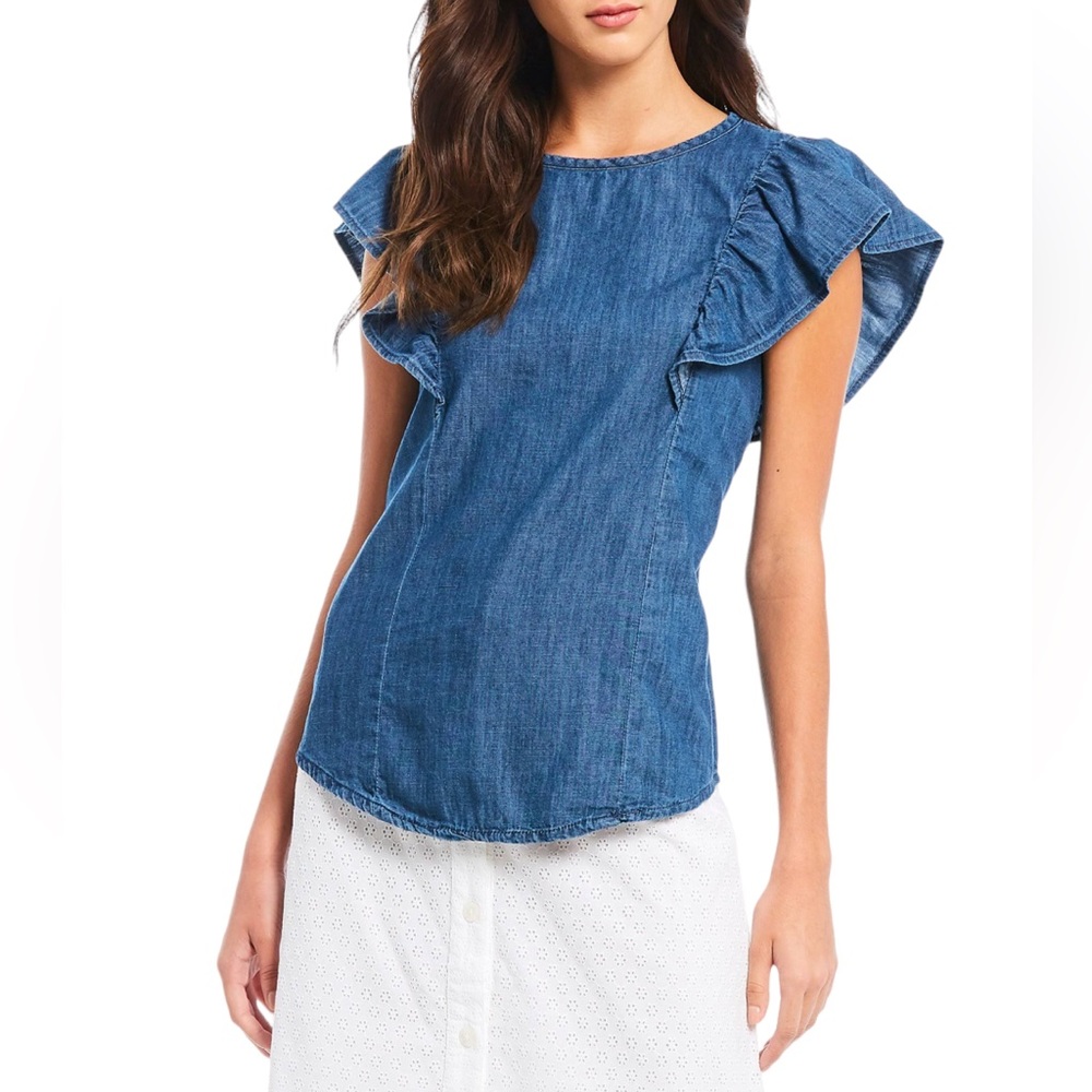 EUC Draper James Chambray Ruffle Sleeves Top (X)